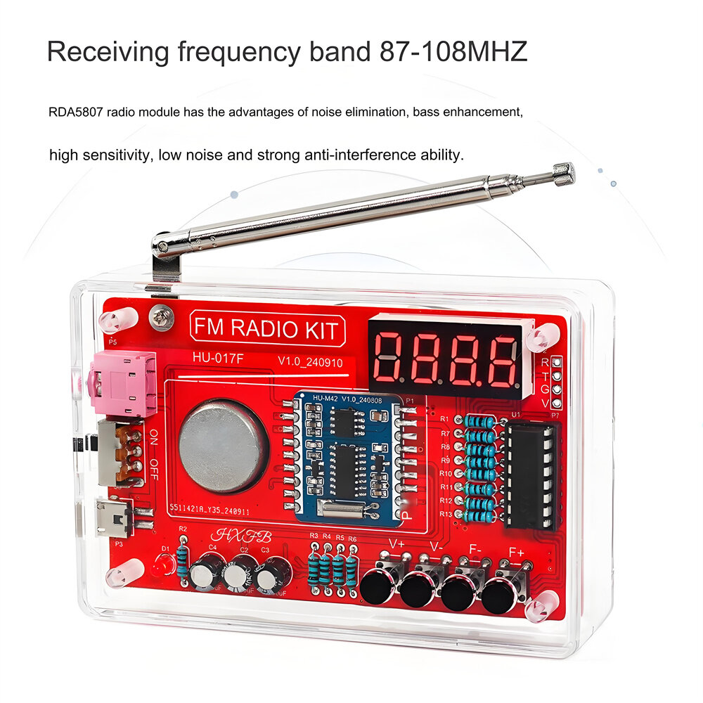 Digital FM Radio DIY Kit RDA5807 Receiver 87-108MHz with Adjustable Volume Memory Function