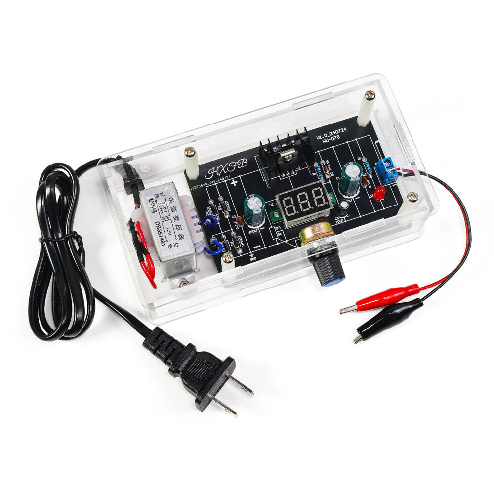 DIY LM317 Adjustable Voltage Regulator 1.25V-12V 2W Power Supply Kit with Digital Display and Acrylic Enclosure for Electronics Projects