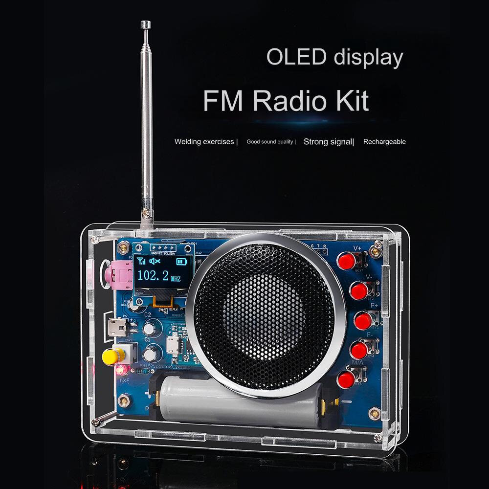 OLED Display Radio Kit 87-108MHz with 18650 Rechargeable Battery Advanced RDA5807 Module Automatic Station Search High Sensitivity Noise Cancellation Portable