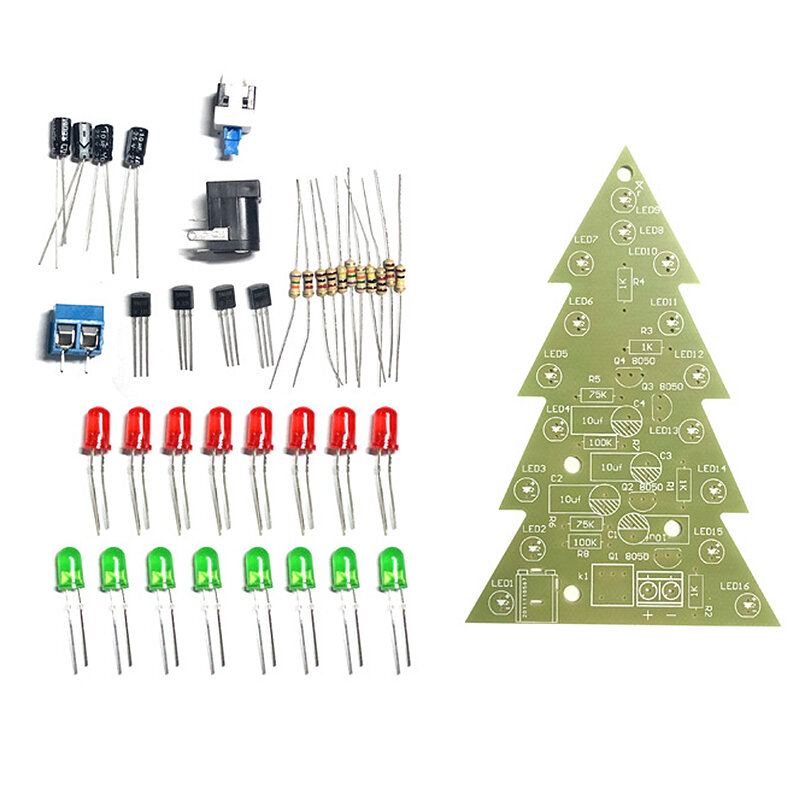 16-light Christmas Tree Components Tri-color/Colorful DIY Electronic Kits Electronics Training Exercises