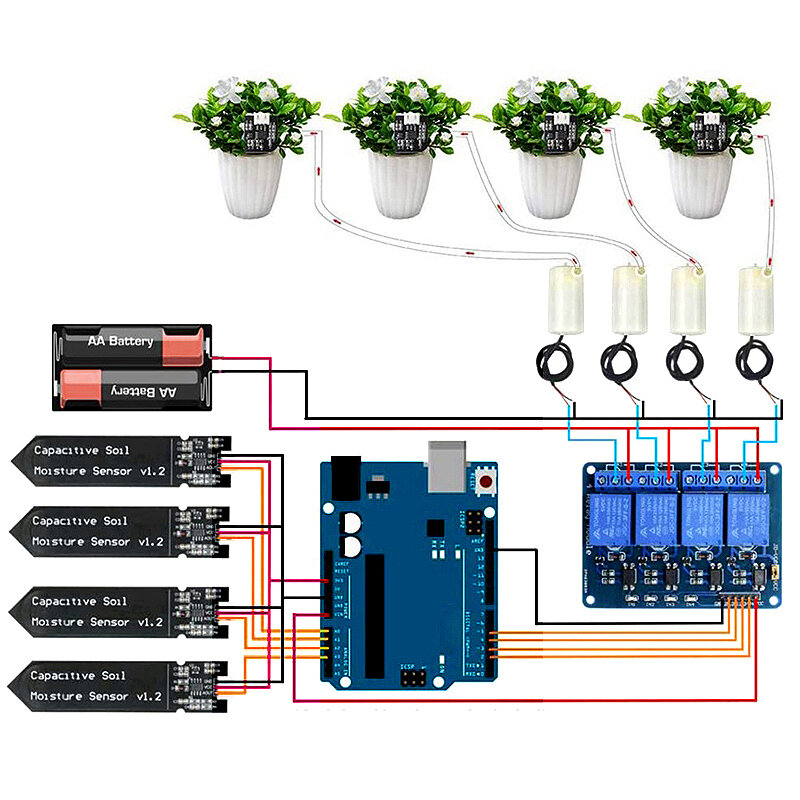 4-way Automatic Irrigation System DIY Kit Self Watering Garden Flower Greenhouse Water Pump Soil Moisture Sensor Electronics Components Set Kit