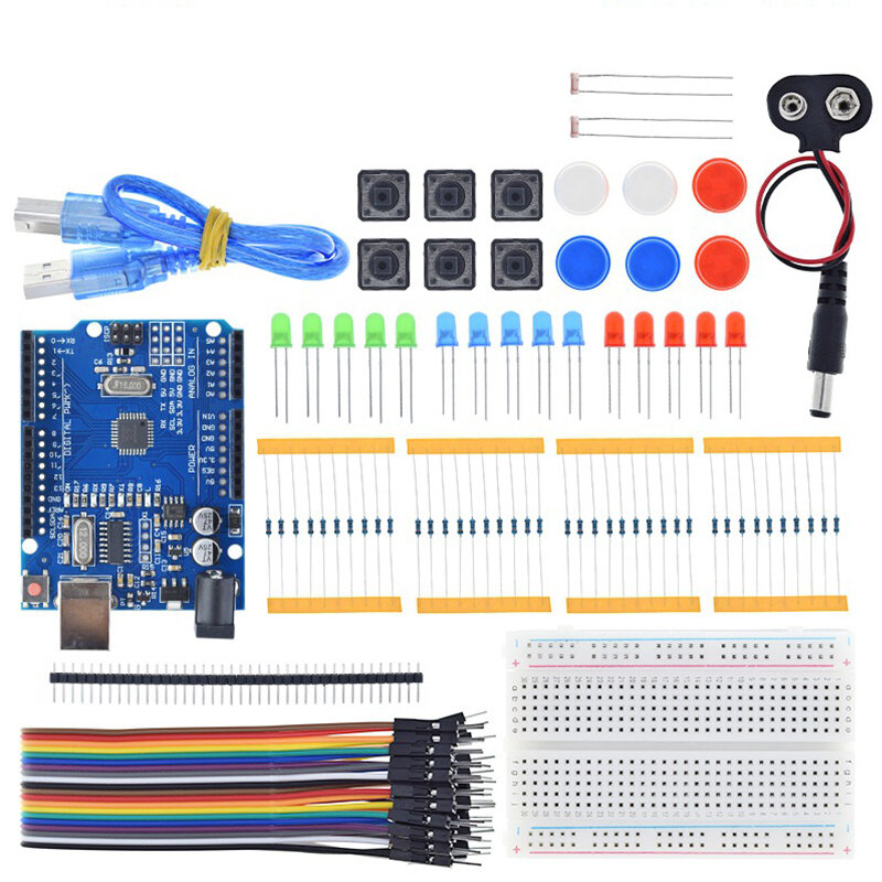 Starter Kit for UN0 R3 Beginner 13 in 1 Starter Kit Mini Breadboard LED Light Jumper Wire Button