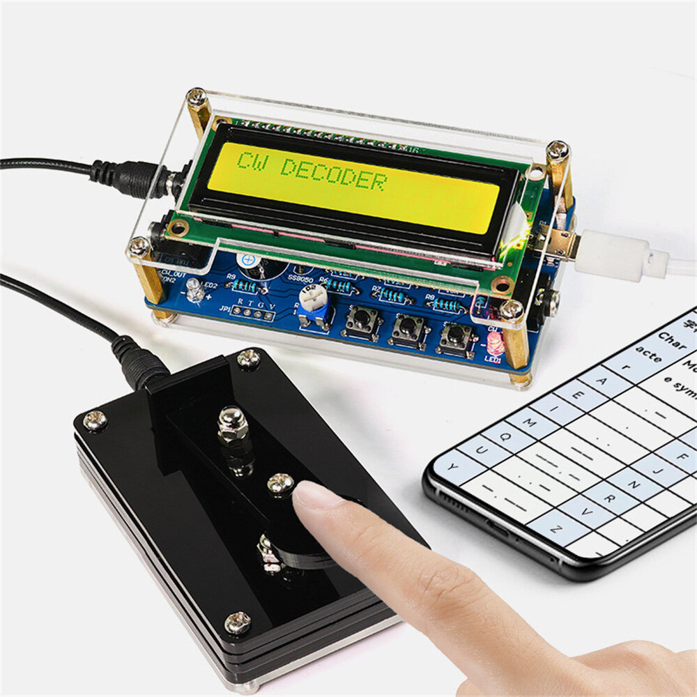 HU-069B CW Morse Code Decoder USB 5V Power Supply Adjustable Speed Audio Frequency Input External CW Key Buzzer Sound Radio Communication Kit