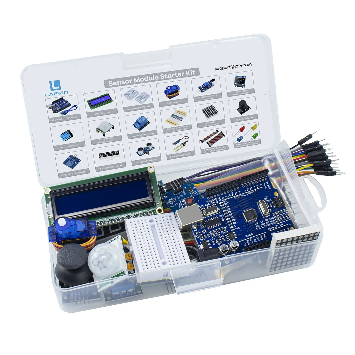 Sensor Module Starter Kit with UNOR3 CH340 0.96 inch 1602 LCD Display for DIY Robot Programming Learning Kit