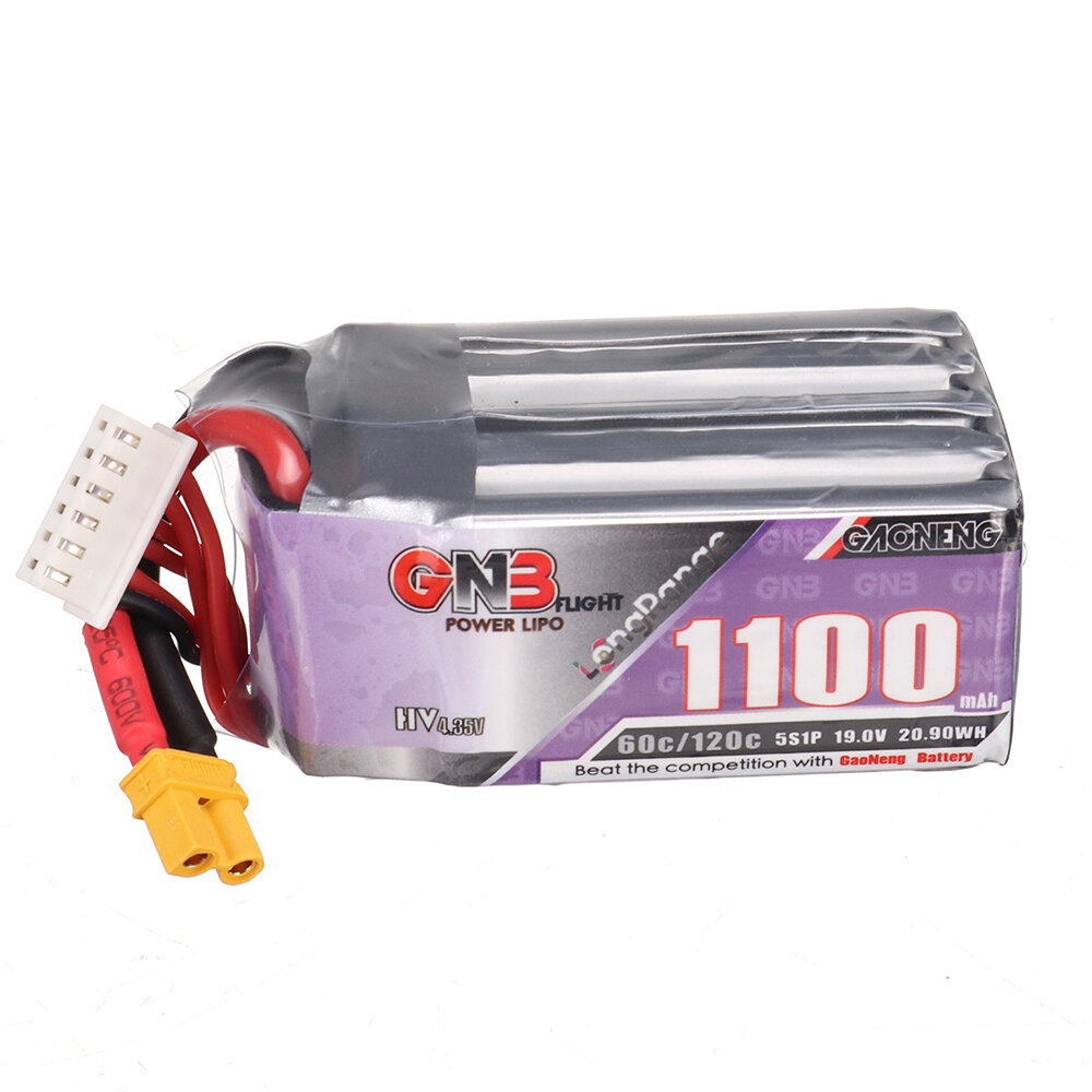 Gaoneng GNB 19V 1100mAh 60C 5S HV LiPo Battery XT30/XT60 Plug for FPV Racing Drone