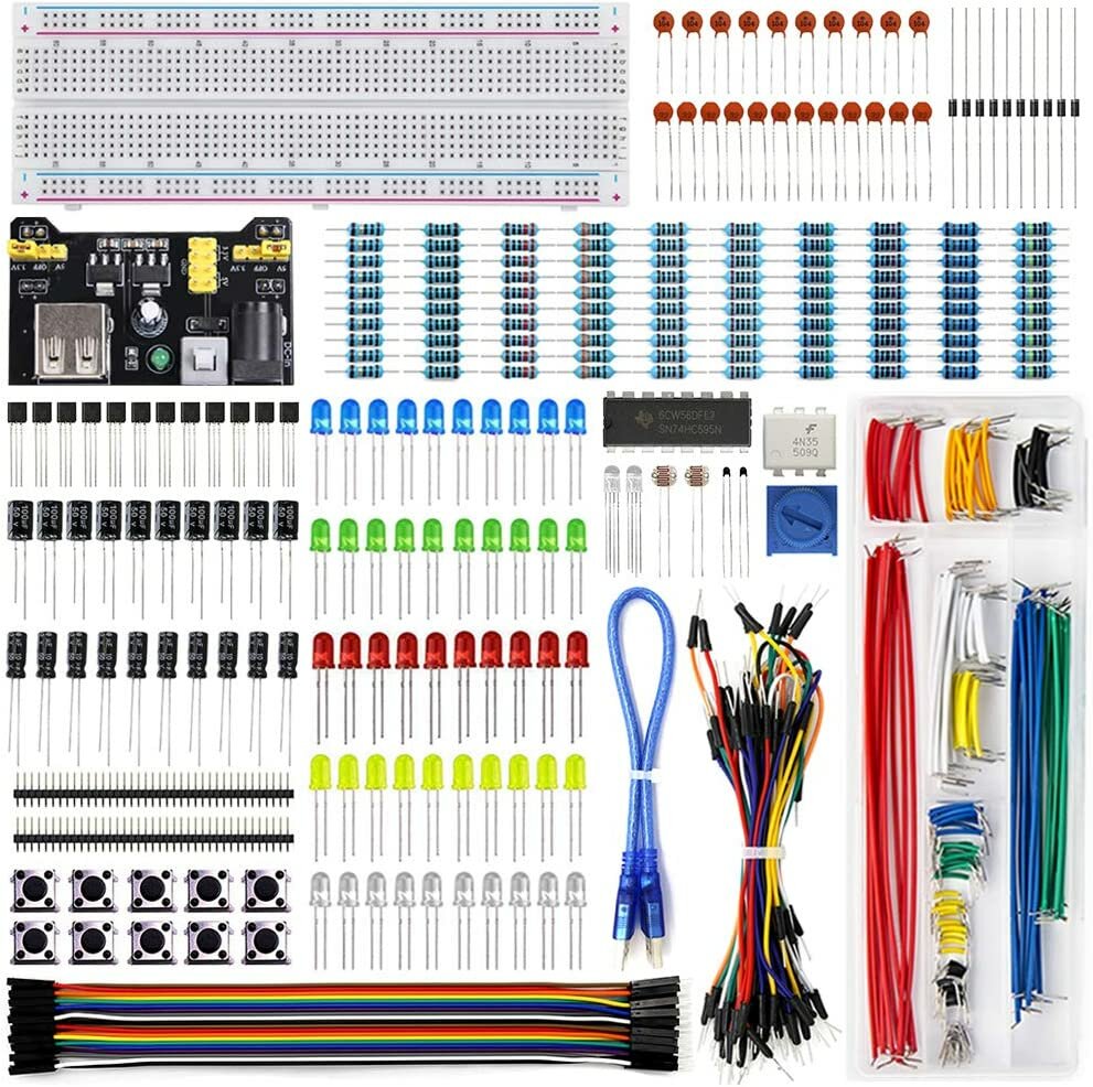 Full DIY Electronic Kit 830 Breadboard Jumper Wire Power Supply Capacitor LED Light ArduinoUNO Nano Mega Basic Starter Kit