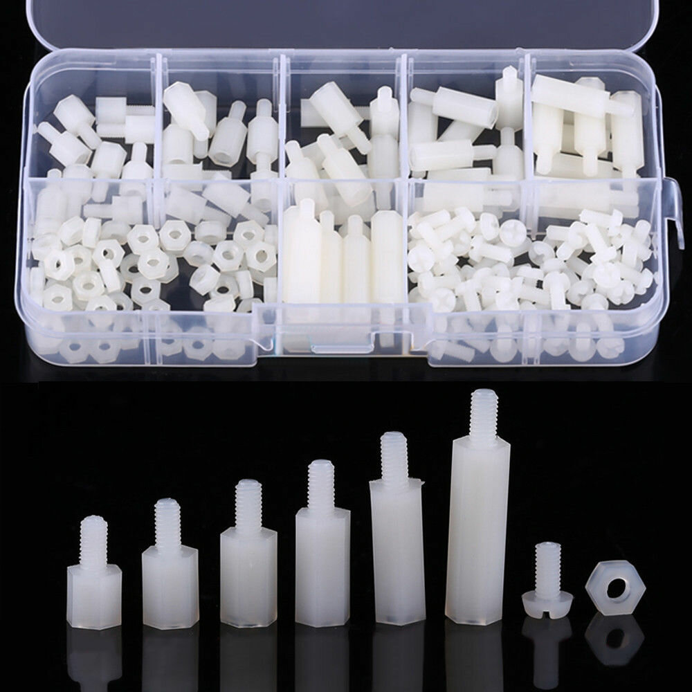 180pcs M3 Nylon White M-F Hex Standoff Spacers Screw Nut Assortment Kit with Box