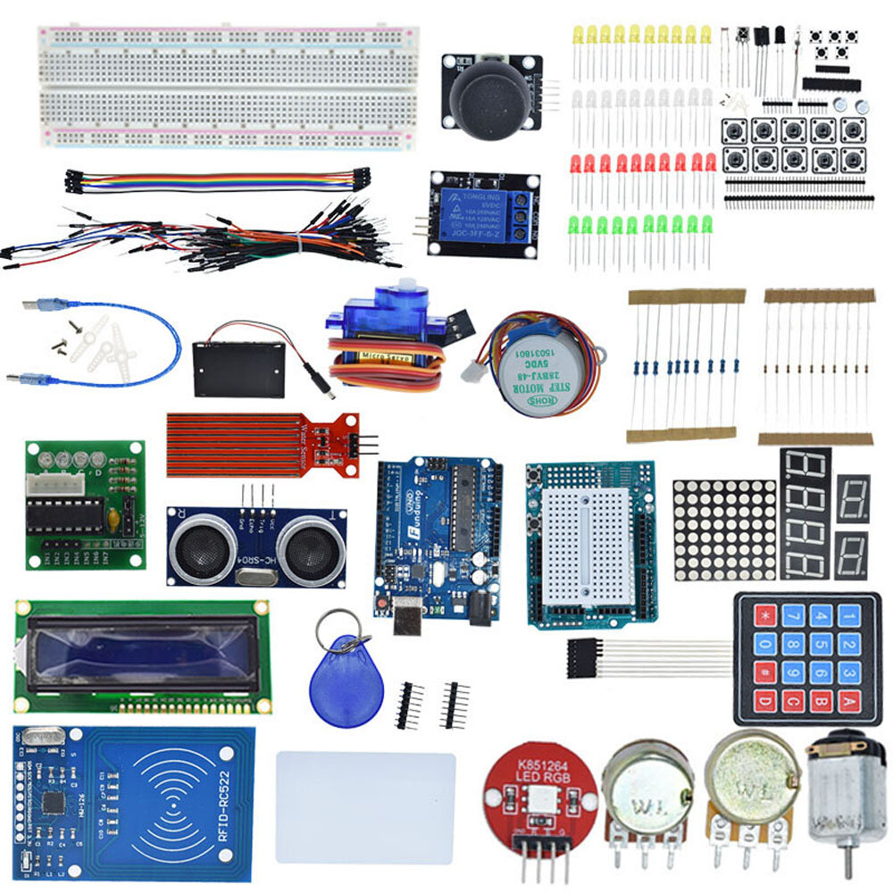 Starter Kit for Arduino UN0 R3 - UN0 R3 Breadboard and Holder Step Motor / Servo /1602 LCD / Jumper Wire/ UN0 R3(Arduino-Compatible) - Variations And Clones Which Are Software And Hardware Compatible