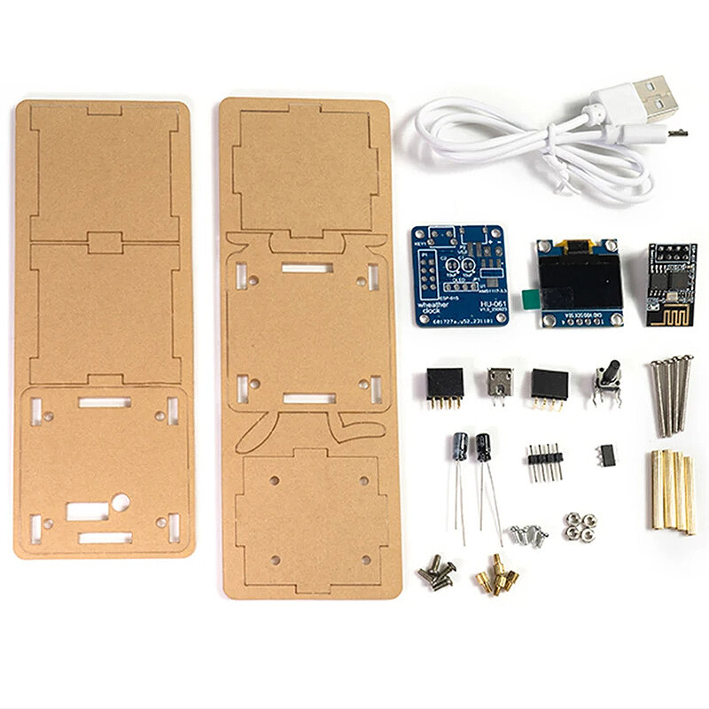 DC5V ESP8266 DIY Electronic Kit Mini Clock Kits OLED Display with Shell DIY Soldering Project