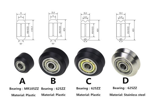 Immagine di Flat / V Type Plastic/Stainless Steel Pulley Concave Idler Gear With Bearing for 3D Printer