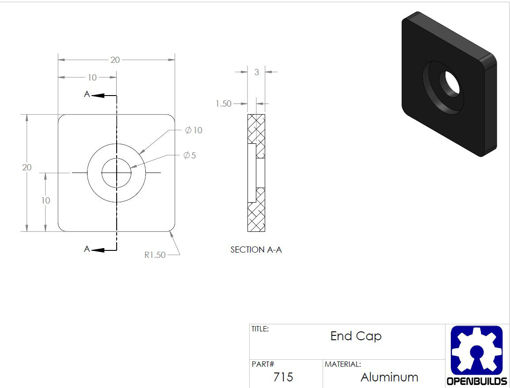Picture of Openbuilds Aluminum Block End Cap Cover For 3D Printer Part