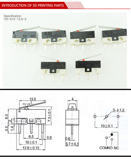 Immagine di JGAURORA 2A 125V YD-012-13.5-2 Limit Micro Switch for 3D Printer