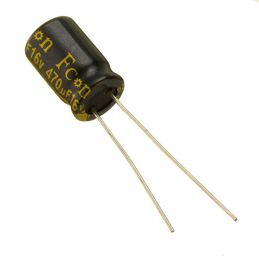 Picture of 470uF 16V 105C Radial Electrolytic Capacitor Component 8 x 11 mm