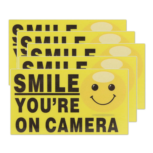 Picture of 5Pcs Smile You're On Camera Self-adhensive Video Alarm Safety Camera Stickers Sign Decal