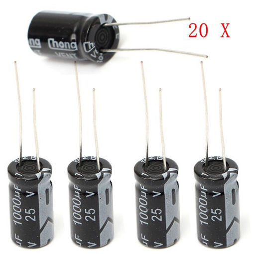Picture of 20pcs 1000uF 25V Radial Electrolytic Capacitor 10 x 17mm 105C