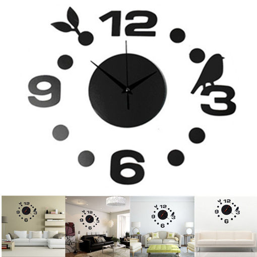 Immagine di DIY Fashionable Large Wall Clock Home Office Room Decor 3D Mirror Surface Sticker