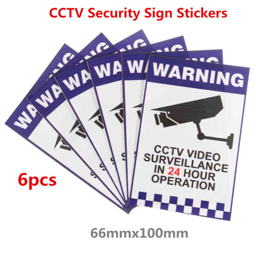 Picture of 6pcs Warning CCTV Security Surveillance Camera Sign Warning Decal Stickers 66x100mm