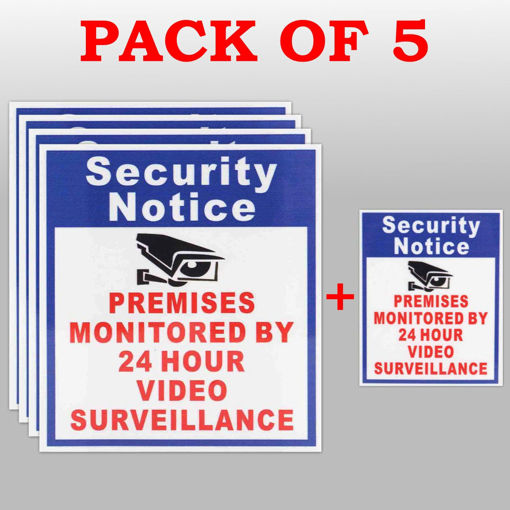 Immagine di 5X Premises Protected By 24 Hour Video Surveillance Sign Sticker Security Camera