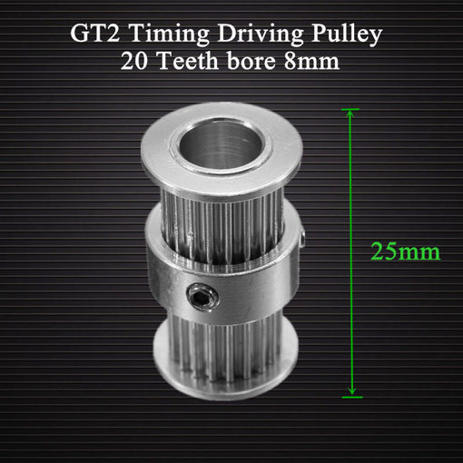 Picture of GT2 Timing Driving Pulley 20Teeth Bore 8MM Double Side Gear Alumium For GT2 Belt Width 6MM
