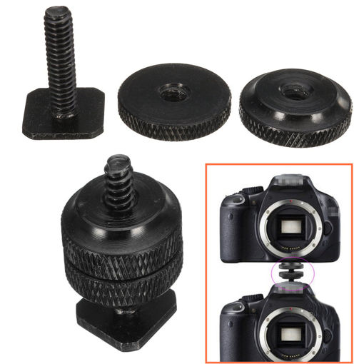 Immagine di Dual Nuts Metal Tripod Mount Screw to Flash Camera Light Stand Hot Shoe Adapter