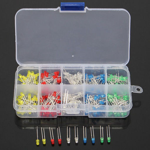 Picture of 200Pcs 3MM LED Light Assorted Kit Red Green Blue Yellow White DIY LEDs Set