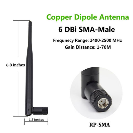 Immagine di 2.4GHz 6dBi 50ohm Wireless Wifi Omni Copper Dipole Antenna SMA To IPEX For Monitoring Router 195mm