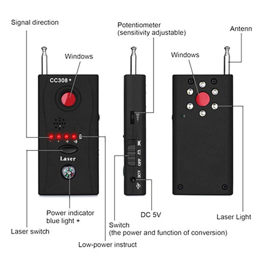 Immagine di Wireless RF Signal Detector CC308 Multi Function Camera Bug GSM Alarm System WiFi GPS Laser