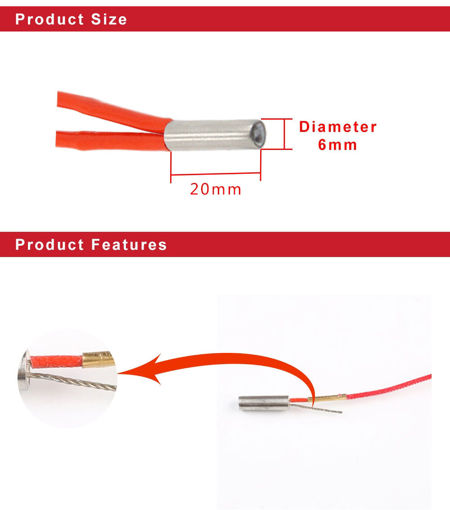 Immagine di Creality 3D 12V 40W 6X20mm Stainless Steel Single Head Cartridge Heater Heating Tube For 3D Printer
