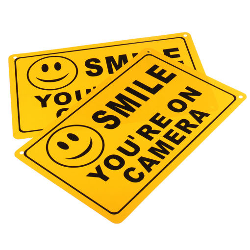 Immagine di 2Pcs SMILE YOU'RE ON CAMERA Warning Security Yellow Sign CCTV Video Surveillance Camera Sticker