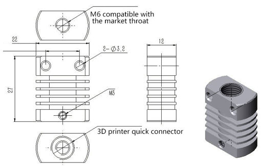 Picture of MK10 V6 Aluminum 27x22x12mm Heatsink Radiator For 3D Printer