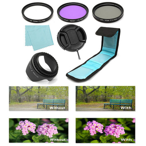 Immagine di 7Pcs 52mm UV CPL Polarizing FLD Lens Filter Hood Kit For Canon Nikon Camera
