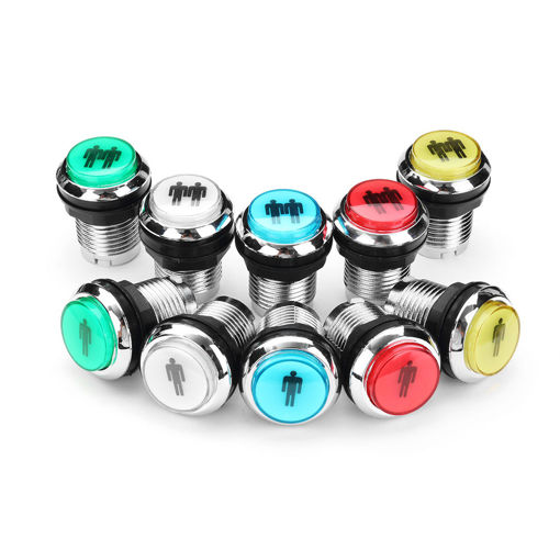 Picture of 1P 2P Electroplated Red Blue Yellow Green White LED Light Push Button for Arcade Game Console DIY