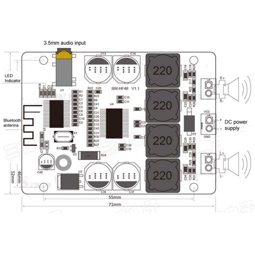Picture of SANWU TPA3118 2x30W 8-26V DC Stereo bluetooth Digital Amplifier Board