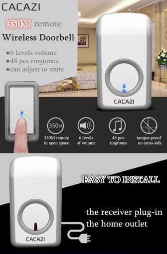Picture of CACAZI Wireless Doorbell AC 110-220V Ultra Long Distance 350M Remote Door Bell 48 Chimes 6 Volume