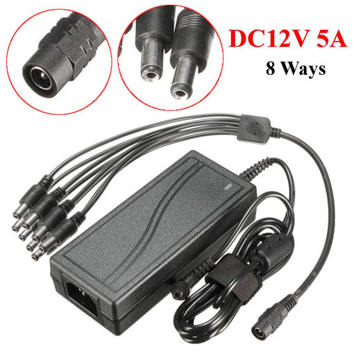 Picture of DC12V 5A Monitor Power Adapter for Camera Radio LED PC  + 8 Way Power Splitter Cable