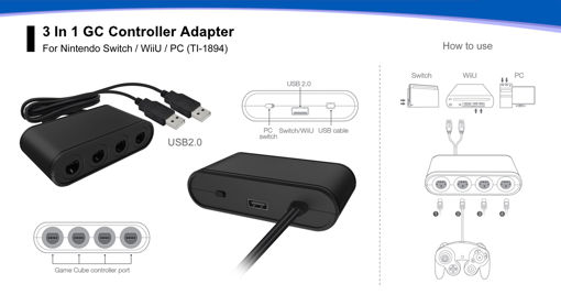 Immagine di DOBE TNS-1894 3 In 1 Gamepad Game Cube GC Controller Converter Adapter USB 2.0 for Nintendo Switch for WiiU PC