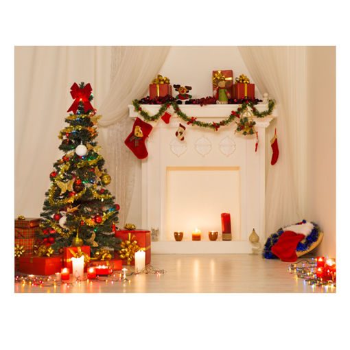 Immagine di 5x7ft Vinyl Christmas Tree Fireplace Background Photography Studio Backdrop Prop