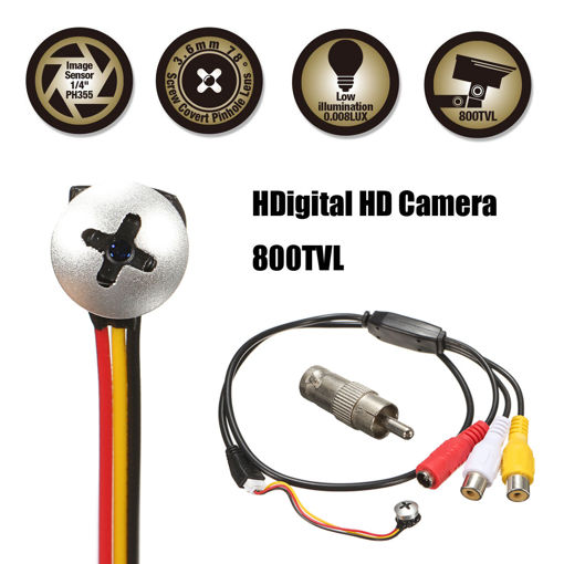 Immagine di 3.6mm 800TVL HD Mini Micro Screw Pinhole Hidden Button Camera Home CCTV Security