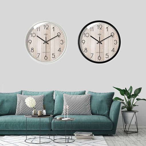 Immagine di 30CM Round Wooden Wall Clock Modern Home Living Room Kitchen Hanging Watch Decor