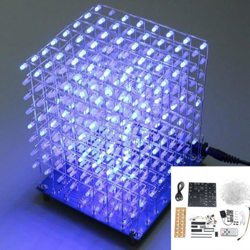 Picture of Upgraded Version 3D Light Cube Kit 8x8x8 Blue LED MP3 Music Spectrum DIY Electronic Kit