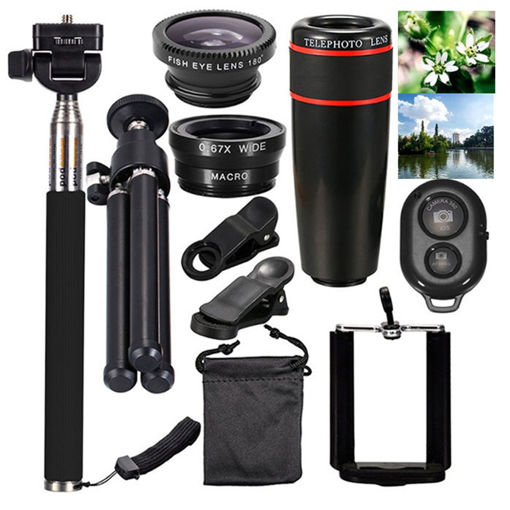 Picture of 10 in 1 Smartphone Camera Lens Cell with Clip Universal Optical Telescope Kit Mobile Zoom