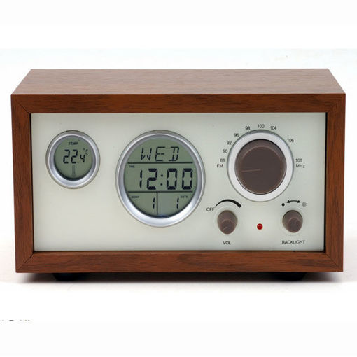 Immagine di SY-601 Retro Design Wooden Compact Digital FM Radio with LED Time temperature Display Alarm Clock