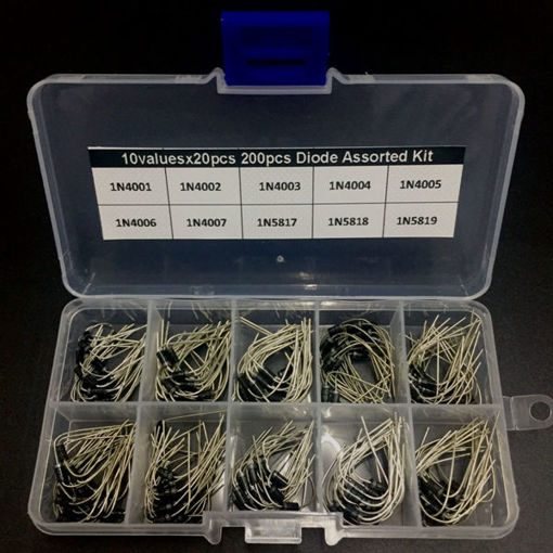 Picture of 1000pcs 10 Values 12V Diode Assorted Kit Box 100pcs Each Value 1N4001-1N4007 1N5817-1N5819