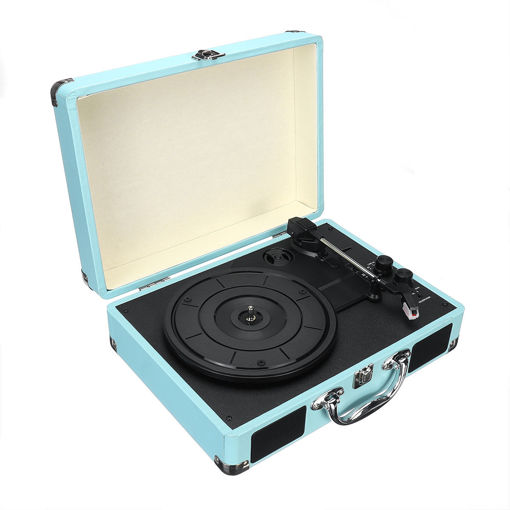 Picture of B32603 bluetooth Wireless 3 Speed Vinyl Record Player Turntable Retro 2 Speakers Case
