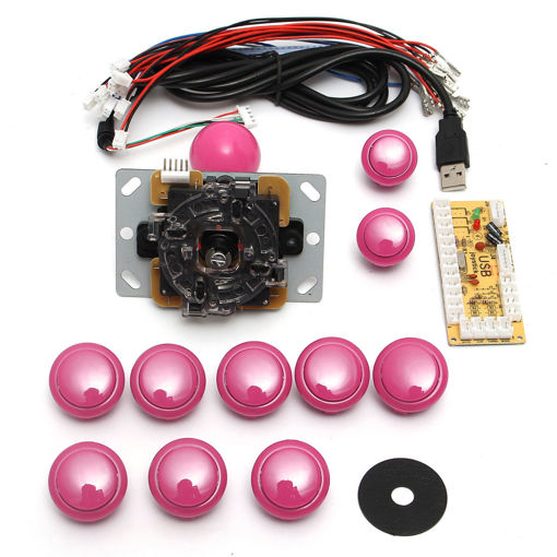 Picture of Dual Players Pink Game DIY Arcade Game Console Set Kits Replacement Parts USB Encoders to PC Double
