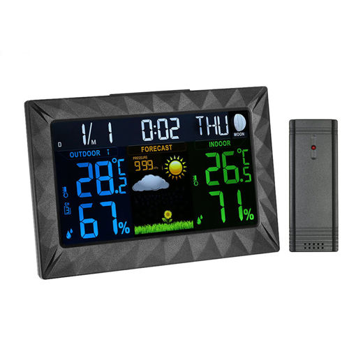 Picture of TS-Y01 Wireless Digital Outdoor Indoor Temperature And Humidity Meter LCD Large Screen Display Thermometer Humidity Hygrometer Weather Station With Date Clock Snooze Alarm Function