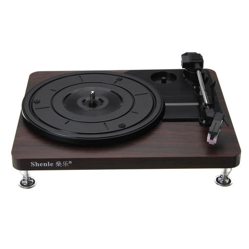 Immagine di Shenle 33RPM Antique Gramophone Turntable Disc Vinyl Wood Record Player RCA R/L 3.5mm Output USB