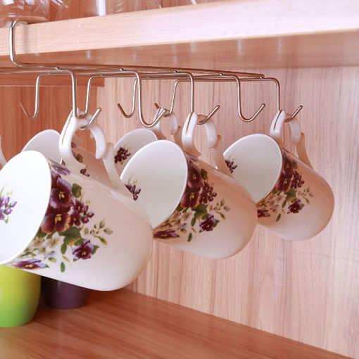 Picture of 12 Hooks Stainless Steel Kitchen Storage Rack Cupboard Hanging Hook Shelf Dish Hanger Chest Storage