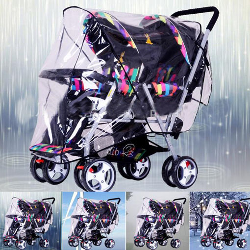 Picture of Clear Stroller Rain Cover Weather Pram Baby Infant Double Pushchair Wind Shield Raincoat