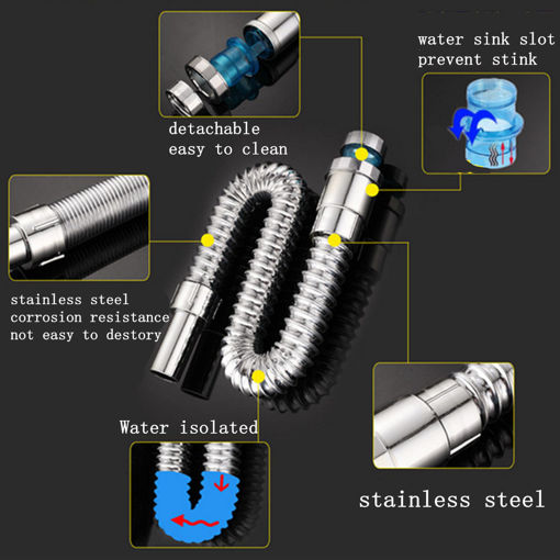 Immagine di Stainless Steel Bathroom Anti-odor Sink Basin Water Drain Hose Pipe Tube